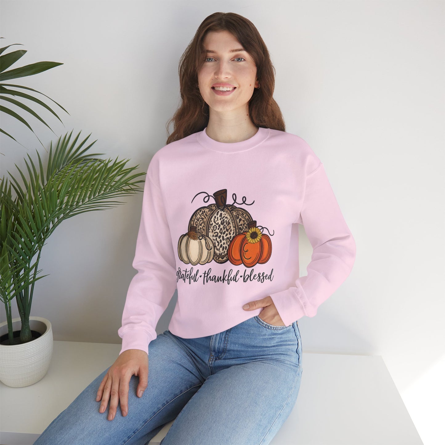 Grateful Thankful Blessed Crewneck Sweatshirt – Fall Faith & Pumpkin Season Pullover (10 Colors)
