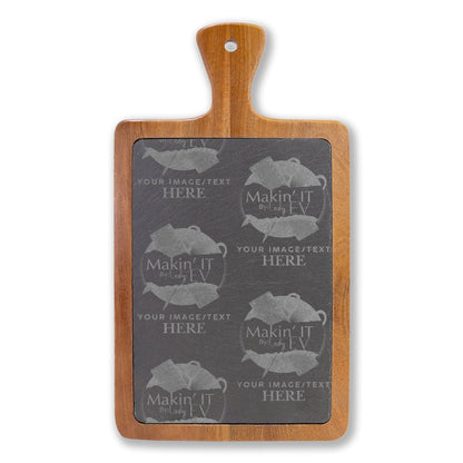 Custom Engraved Charcuterie Board with Slate Insert – Personalized Acacia Serving Board