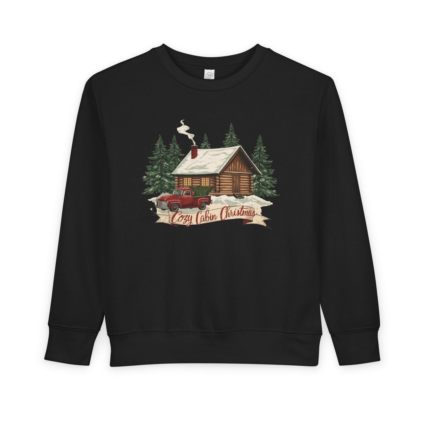 Cozy Cabin Christmas Toddler Crewneck | Kids Holiday Sweatshirt | Vintage Red Truck & Cabin Christmas Sweater (8 Colors)