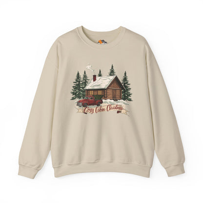 Cozy Cabin Christmas Crewneck Sweatshirt | Rustic Red Truck Holiday Sweater (9 Color Options)