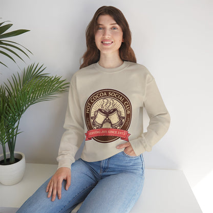 Hot Cocoa Social Club Crewneck Sweatshirt | Vintage Holiday Pullover | Cozy Winter “Serving Joy Since 1973” Sweatshirt