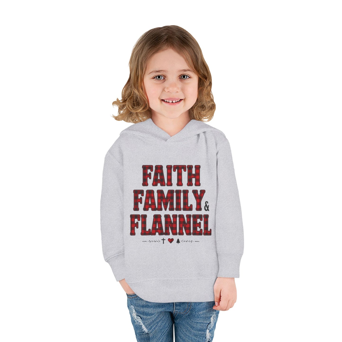 Faith, Family & Flannel Toddler Hoodie | Cozy Christian Fall & Holiday Sweatshirt (15 Colors)
