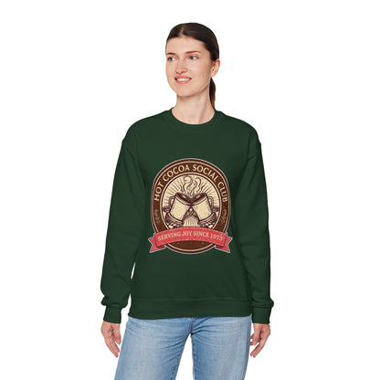 Hot Cocoa Social Club Crewneck Sweatshirt | Vintage Holiday Pullover | Cozy Winter “Serving Joy Since 1973” Sweatshirt