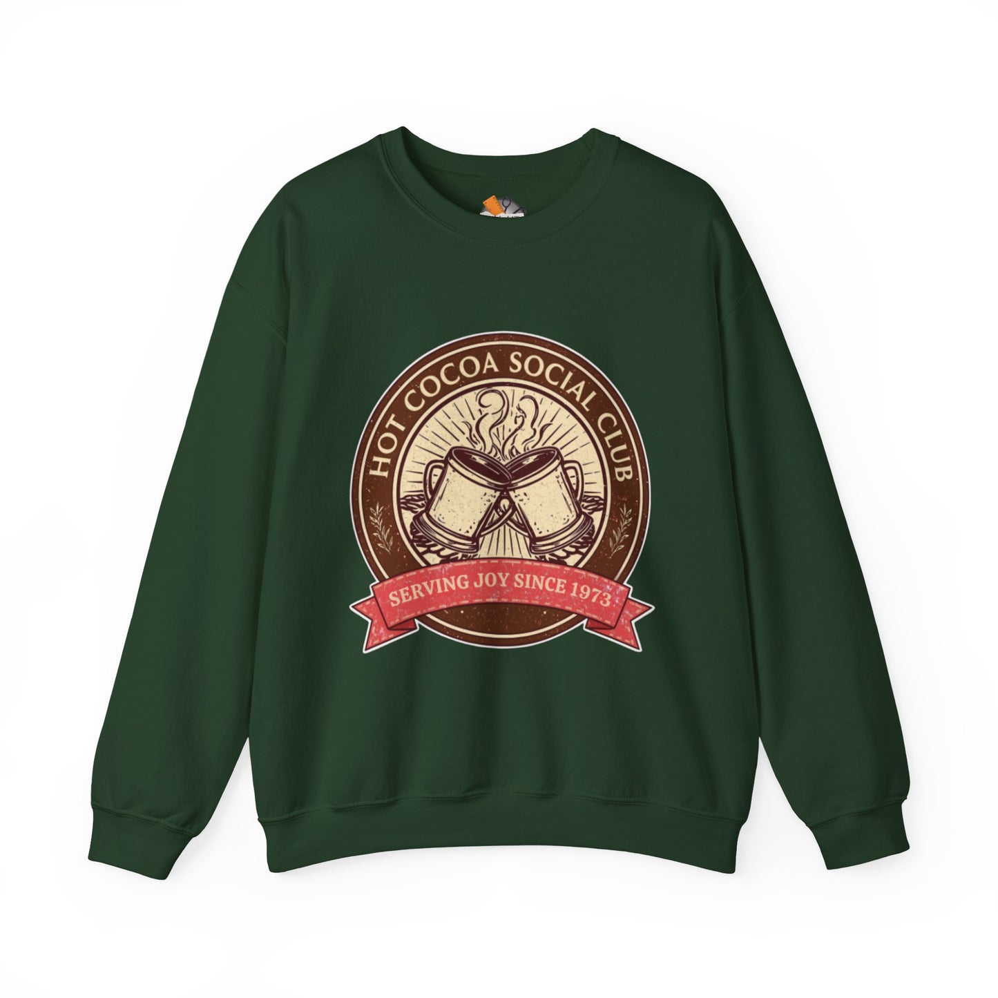 Hot Cocoa Social Club Crewneck Sweatshirt | Vintage Holiday Pullover | Cozy Winter “Serving Joy Since 1973” Sweatshirt