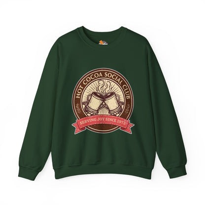 Hot Cocoa Social Club Crewneck Sweatshirt | Vintage Holiday Pullover | Cozy Winter “Serving Joy Since 1973” Sweatshirt