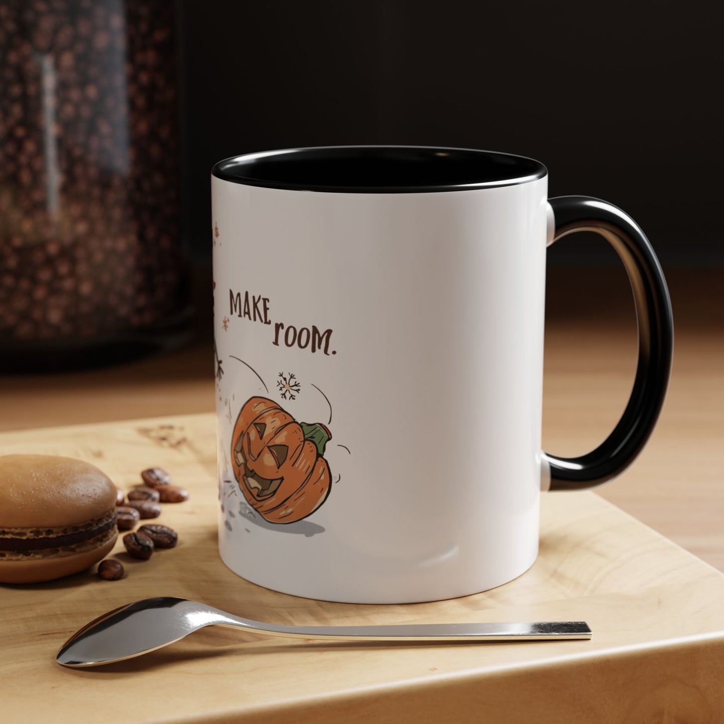 Winter to Fall Humor Mug – “Make Room” Snowman & Pumpkin Mug