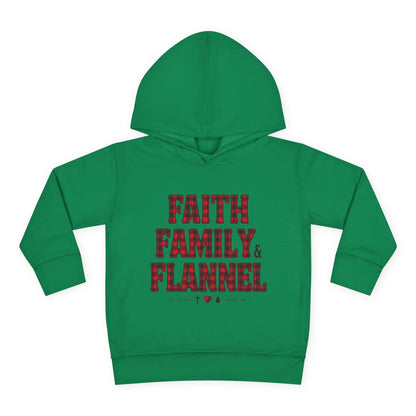 Faith, Family & Flannel Toddler Hoodie | Cozy Christian Fall & Holiday Sweatshirt (15 Colors)