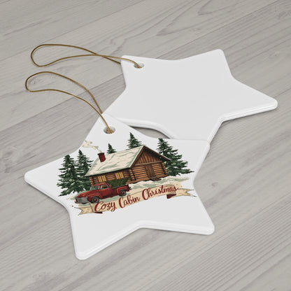 Cozy Cabin Christmas Ceramic Ornament | Rustic Holiday Cabin Ornament | Vintage Truck Christmas Décor (4 Shape Options)