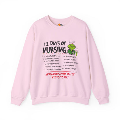 12 Days of Nursing Christmas Crewneck Sweatshirt | Funny Nurse Holiday Sweatshirt (8 Color Options)