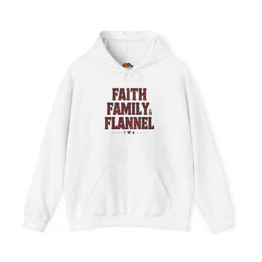 Faith, Family & Flannel Adult Hoodie | Cozy Christian Fall & Holiday Sweatshirt (8 Colors)