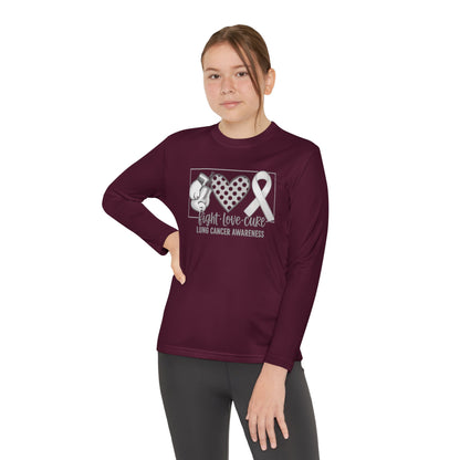 Fight Love Cure Lung Cancer Awareness Youth Long Sleeve Shirt | Kids Awareness Tee