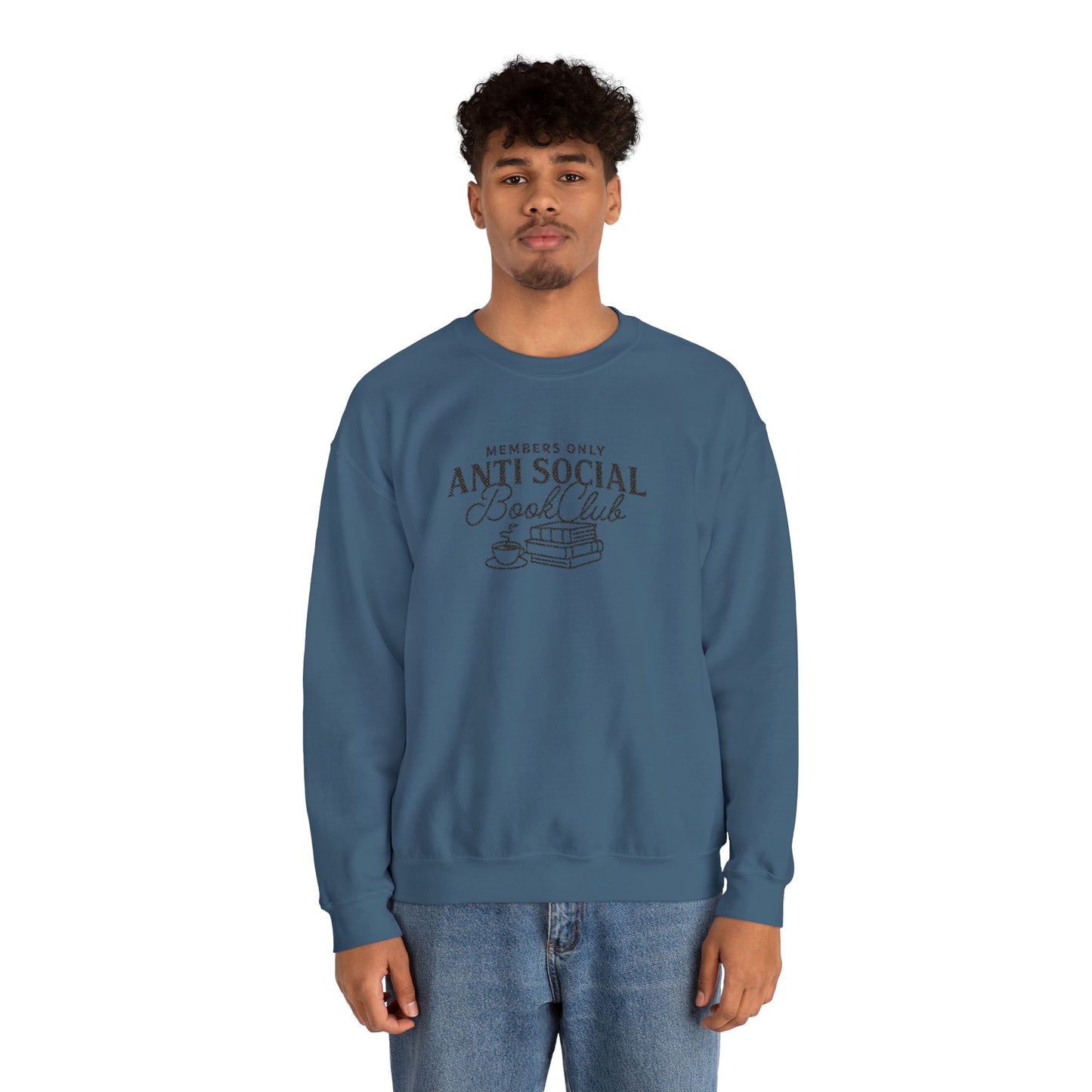 “Members Only Anti Social Book Club” Embroidered Crewneck