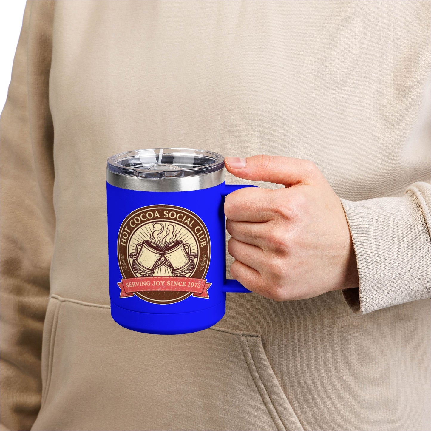 Hot Cocoa Social Club Insulated Coffee Tumbler | Cozy Vintage Mug | Double-Wall Stainless Steel Holiday Drinkware