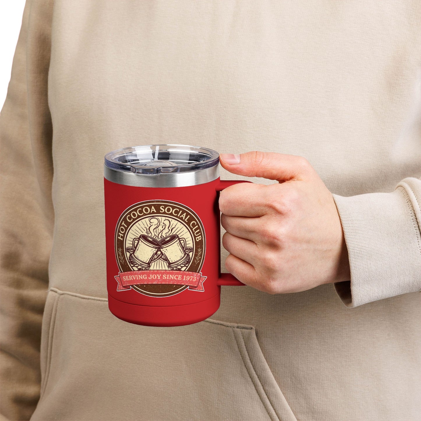 Hot Cocoa Social Club Insulated Coffee Tumbler | Cozy Vintage Mug | Double-Wall Stainless Steel Holiday Drinkware