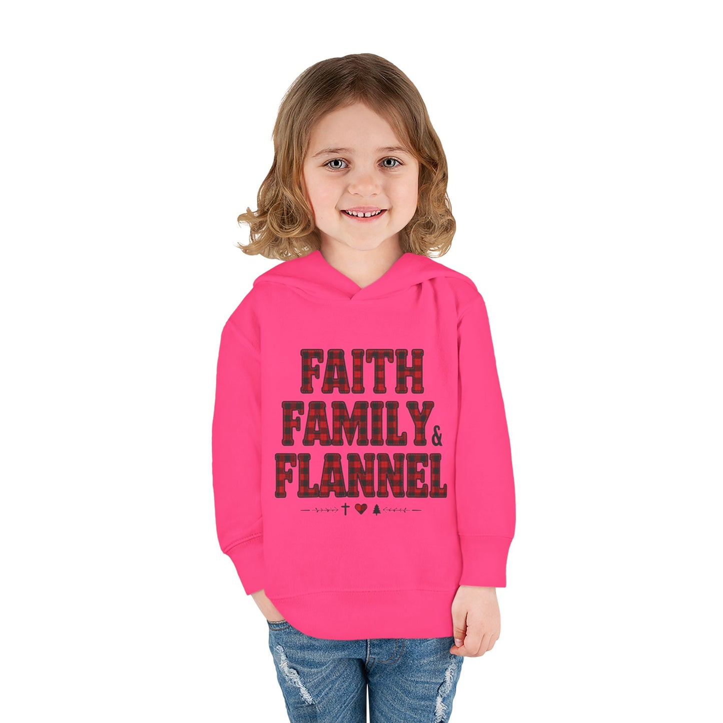 Faith, Family & Flannel Toddler Hoodie | Cozy Christian Fall & Holiday Sweatshirt (15 Colors)