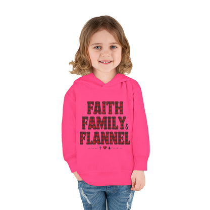Faith, Family & Flannel Toddler Hoodie | Cozy Christian Fall & Holiday Sweatshirt (15 Colors)