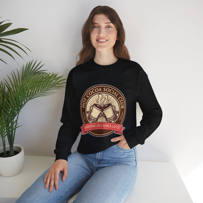Hot Cocoa Social Club Crewneck Sweatshirt | Vintage Holiday Pullover | Cozy Winter “Serving Joy Since 1973” Sweatshirt