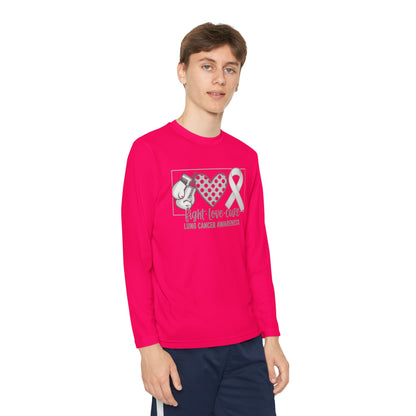 Fight Love Cure Lung Cancer Awareness Youth Long Sleeve Shirt | Kids Awareness Tee
