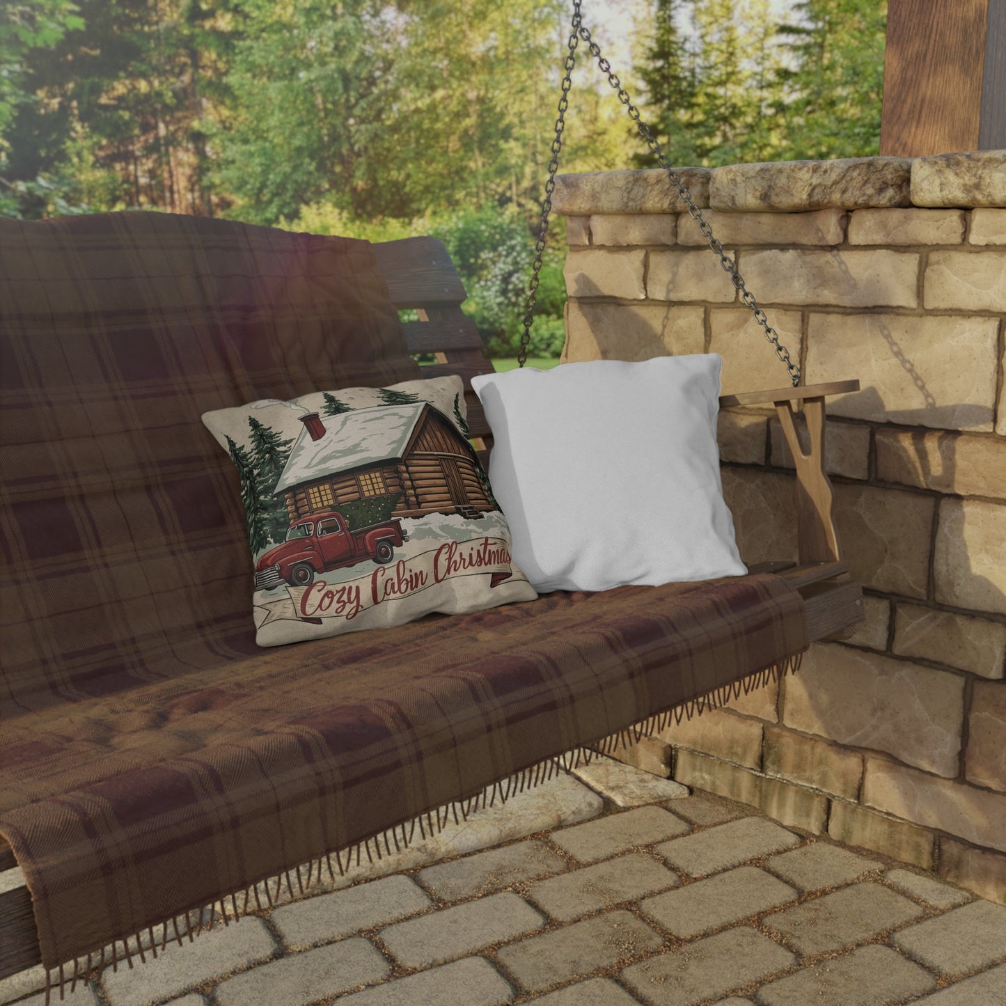 Cozy Cabin Christmas Throw Pillow – Rustic Holiday Decor (4 Size Options)