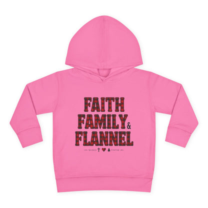 Faith, Family & Flannel Toddler Hoodie | Cozy Christian Fall & Holiday Sweatshirt (15 Colors)