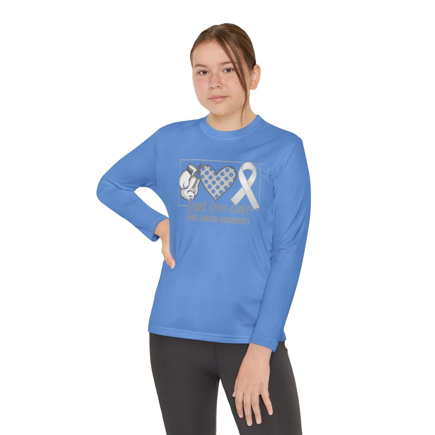Fight Love Cure Lung Cancer Awareness Youth Long Sleeve Shirt | Kids Awareness Tee