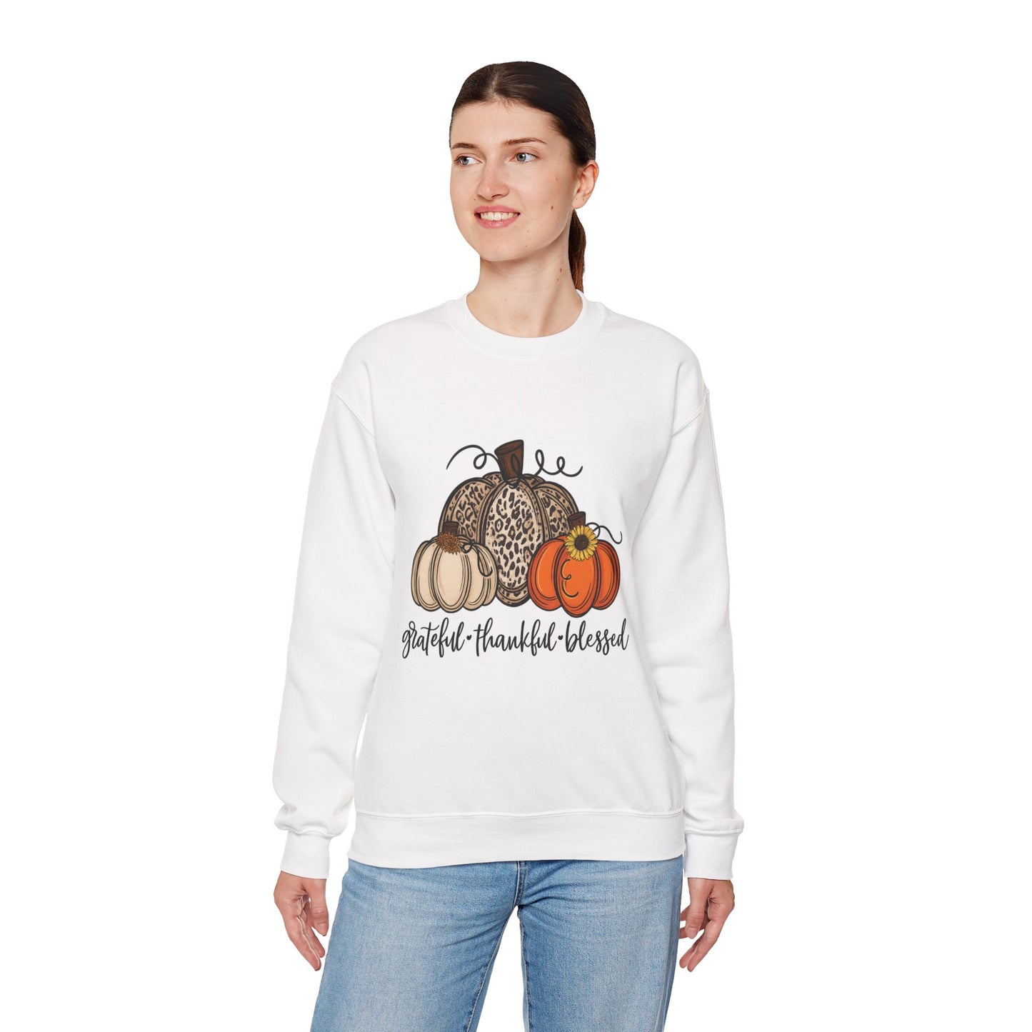 Grateful Thankful Blessed Crewneck Sweatshirt – Fall Faith & Pumpkin Season Pullover (10 Colors)