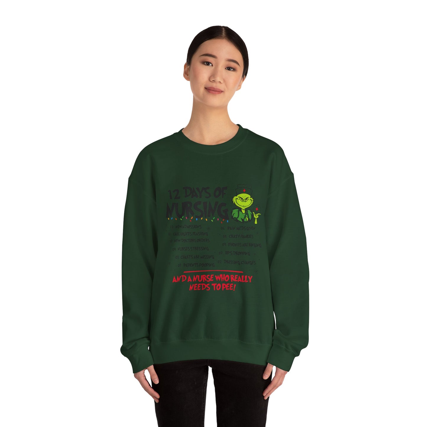 12 Days of Nursing Christmas Crewneck Sweatshirt | Funny Nurse Holiday Sweatshirt (8 Color Options)