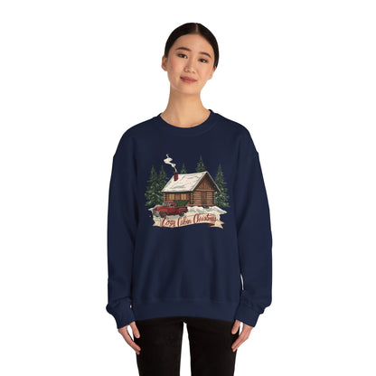 Cozy Cabin Christmas Crewneck Sweatshirt | Rustic Red Truck Holiday Sweater (9 Color Options)