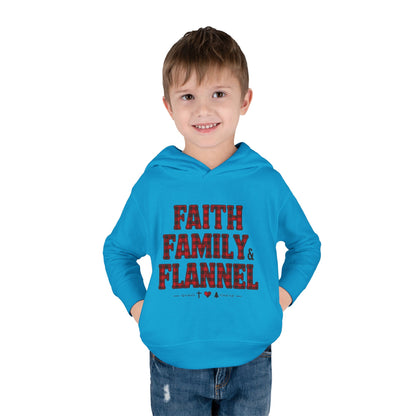 Faith, Family & Flannel Toddler Hoodie | Cozy Christian Fall & Holiday Sweatshirt (15 Colors)