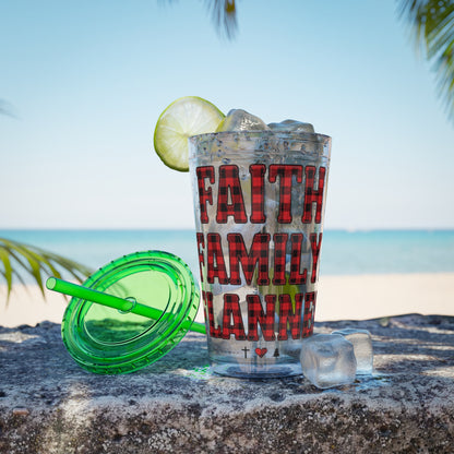 Faith, Family & Flannel Acrylic Tumbler with Straw | Christian Buffalo Plaid Cup (9 Color Options)