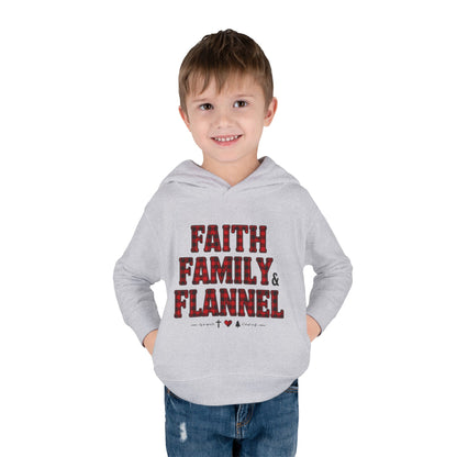 Faith, Family & Flannel Toddler Hoodie | Cozy Christian Fall & Holiday Sweatshirt (15 Colors)