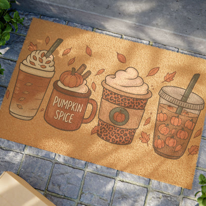 Pumpkin Spice Doormat – Fall Coffee Welcome Mat for Cozy Autumn Homes