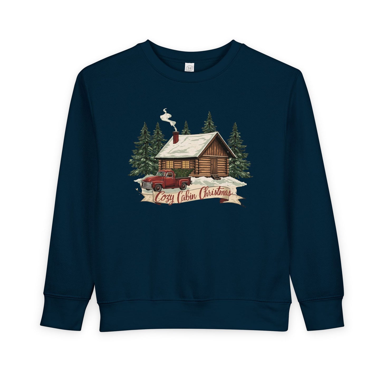Cozy Cabin Christmas Toddler Crewneck | Kids Holiday Sweatshirt | Vintage Red Truck & Cabin Christmas Sweater (8 Colors)
