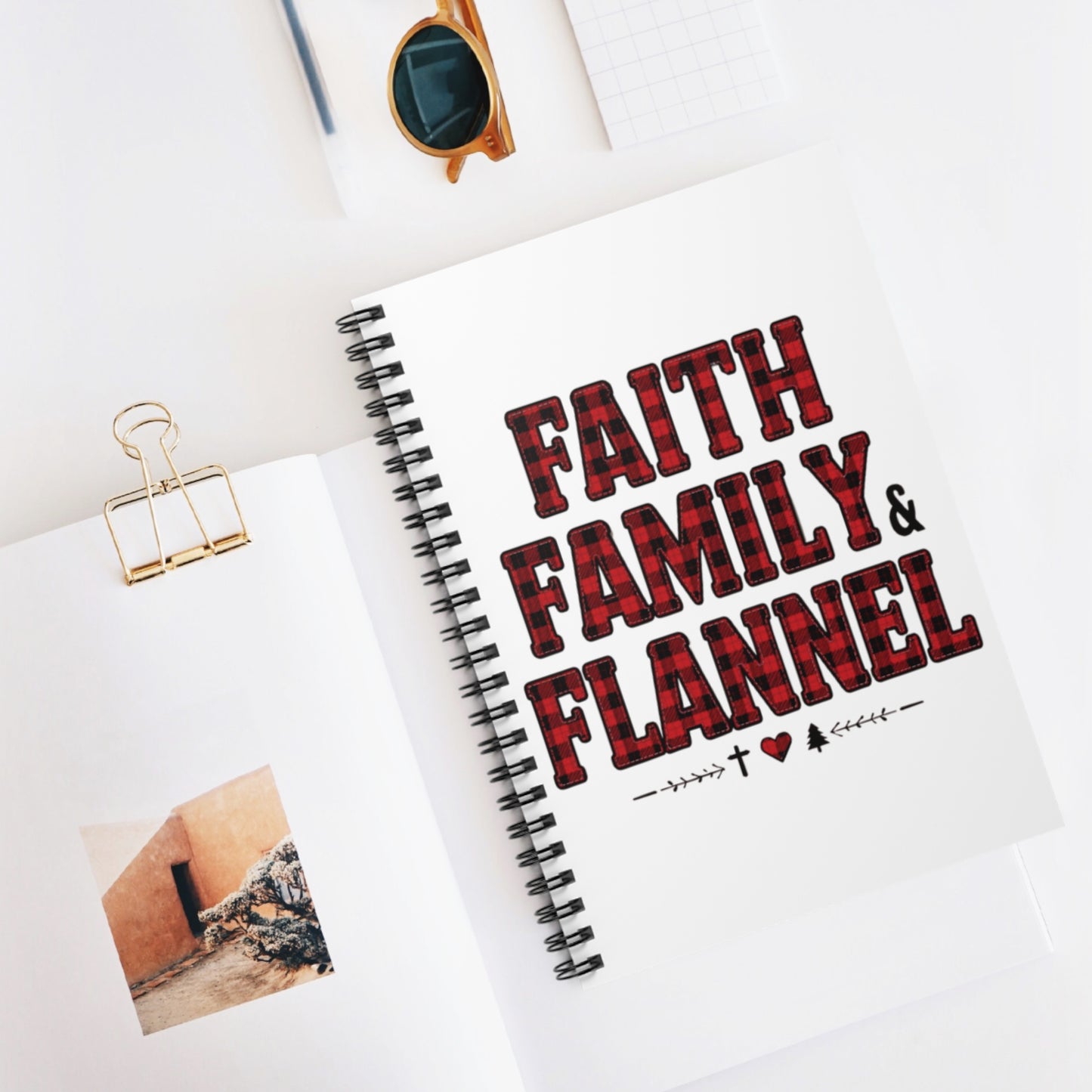 Faith, Family & Flannel Spiral Notebook | Rustic Plaid Christian Journal | Cozy Holiday Gift