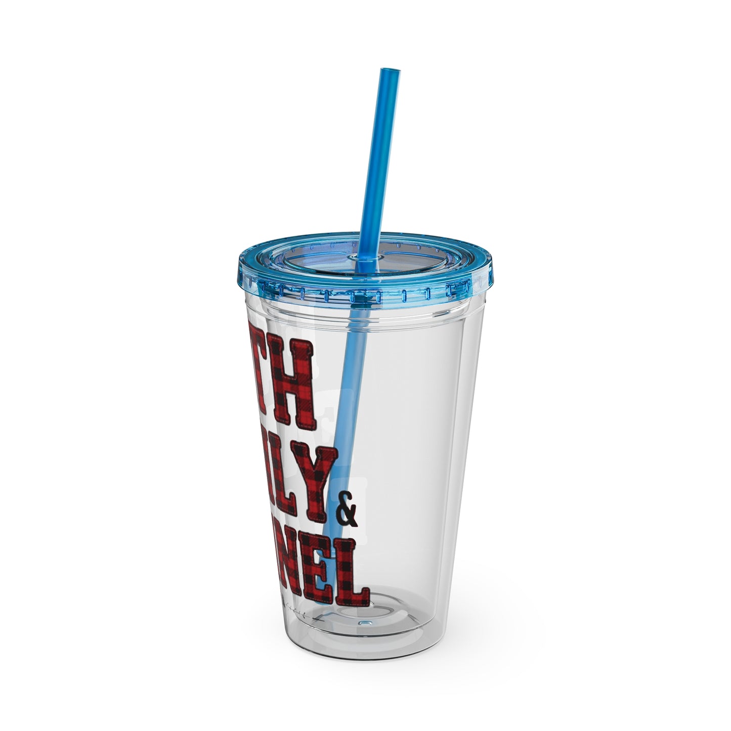 Faith, Family & Flannel Acrylic Tumbler with Straw | Christian Buffalo Plaid Cup (9 Color Options)