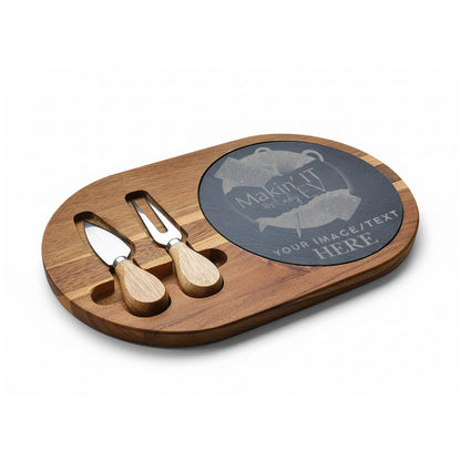 Custom Engraved Charcuterie Board with Slate Insert – Personalized Acacia Serving Board