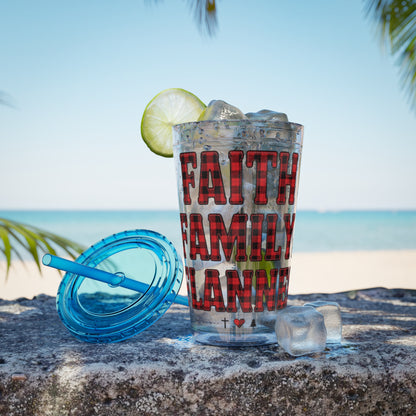 Faith, Family & Flannel Acrylic Tumbler with Straw | Christian Buffalo Plaid Cup (9 Color Options)