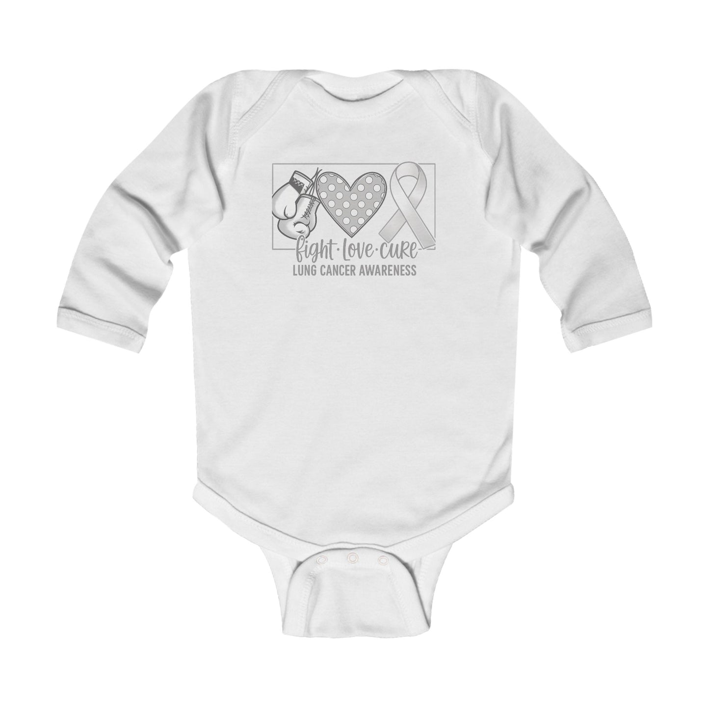Fight Love Cure Lung Cancer Awareness Infant Long Sleeve Onesie | Baby Awareness Bodysuit