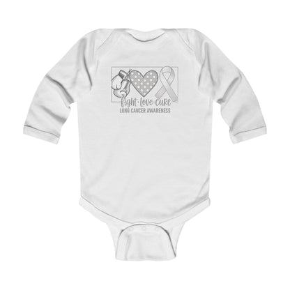 Fight Love Cure Lung Cancer Awareness Infant Long Sleeve Onesie | Baby Awareness Bodysuit