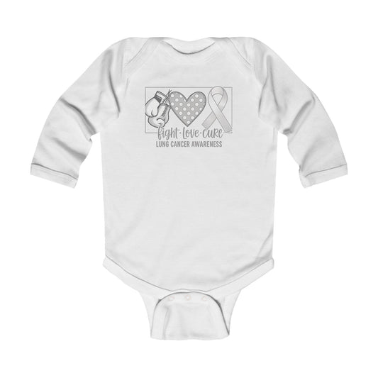 Fight Love Cure Lung Cancer Awareness Infant Long Sleeve Onesie | Baby Awareness Bodysuit