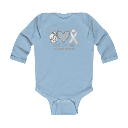 Fight Love Cure Lung Cancer Awareness Infant Long Sleeve Onesie | Baby Awareness Bodysuit