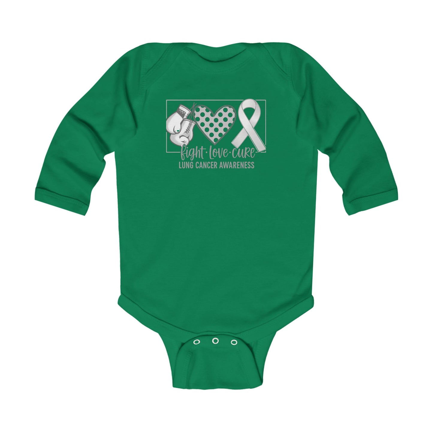Fight Love Cure Lung Cancer Awareness Infant Long Sleeve Onesie | Baby Awareness Bodysuit