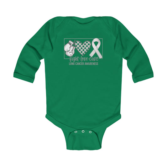 Fight Love Cure Lung Cancer Awareness Infant Long Sleeve Onesie | Baby Awareness Bodysuit