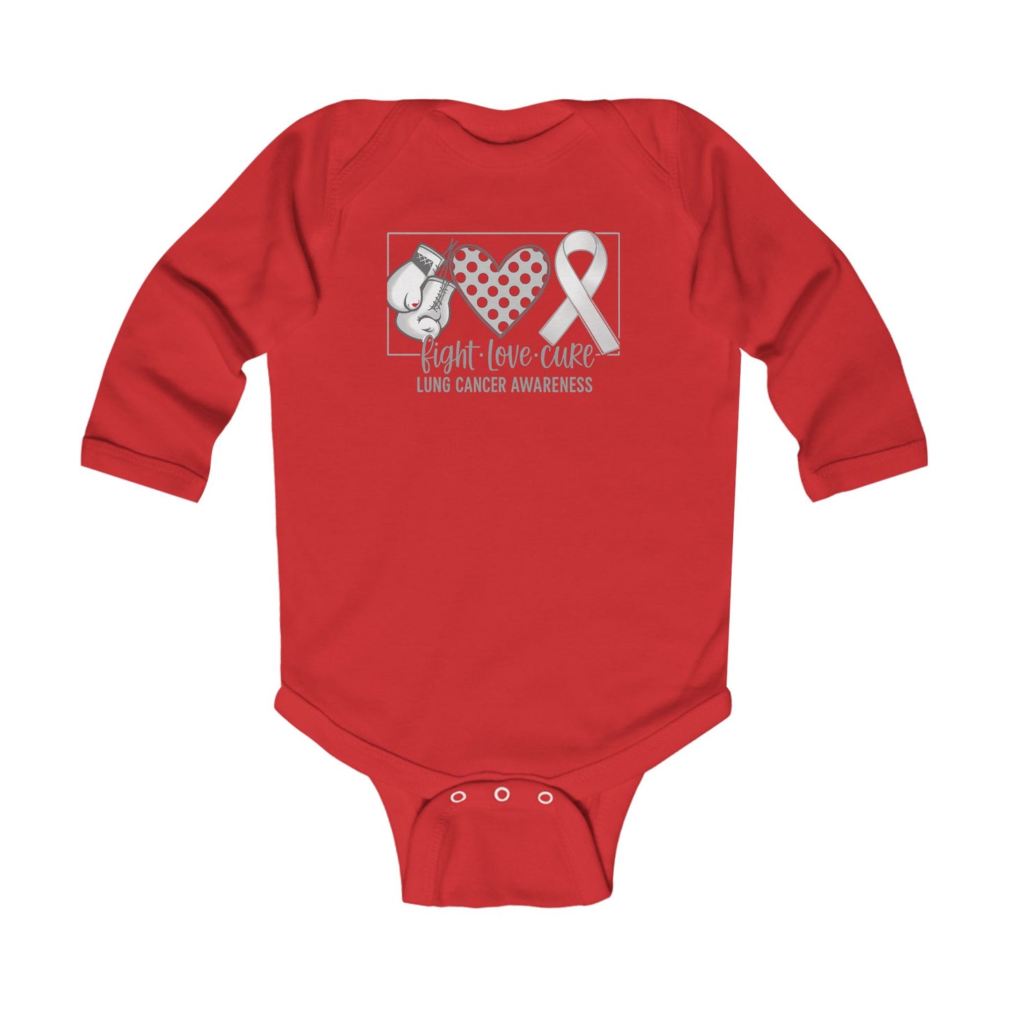 Fight Love Cure Lung Cancer Awareness Infant Long Sleeve Onesie | Baby Awareness Bodysuit