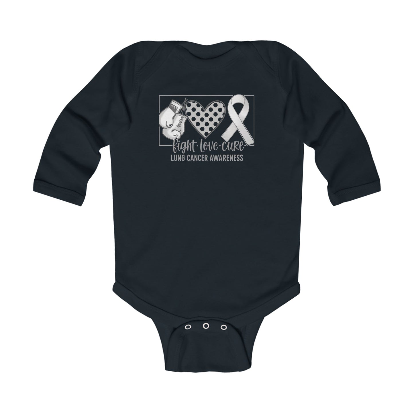 Fight Love Cure Lung Cancer Awareness Infant Long Sleeve Onesie | Baby Awareness Bodysuit