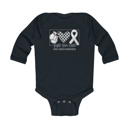 Fight Love Cure Lung Cancer Awareness Infant Long Sleeve Onesie | Baby Awareness Bodysuit