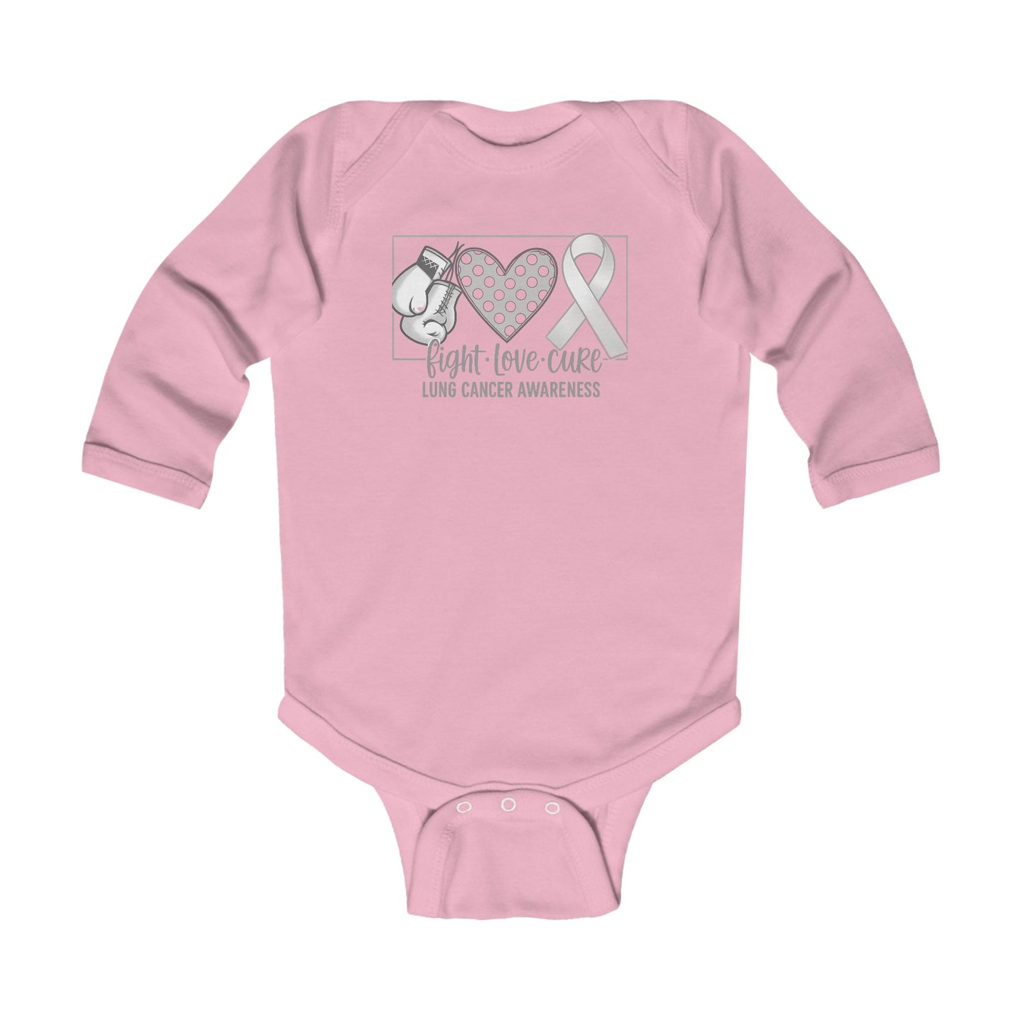 Fight Love Cure Lung Cancer Awareness Infant Long Sleeve Onesie | Baby Awareness Bodysuit