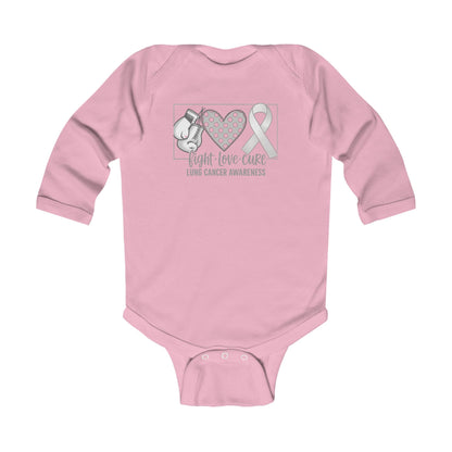 Fight Love Cure Lung Cancer Awareness Infant Long Sleeve Onesie | Baby Awareness Bodysuit