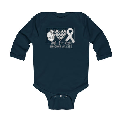 Fight Love Cure Lung Cancer Awareness Infant Long Sleeve Onesie | Baby Awareness Bodysuit