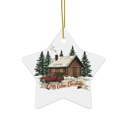 Cozy Cabin Christmas Ceramic Ornament | Rustic Holiday Cabin Ornament | Vintage Truck Christmas Décor (4 Shape Options)